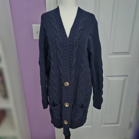 Agnes & Dora Dark Blue Large Knit Long Sleeve Cardigan - Picture 1 of 7
